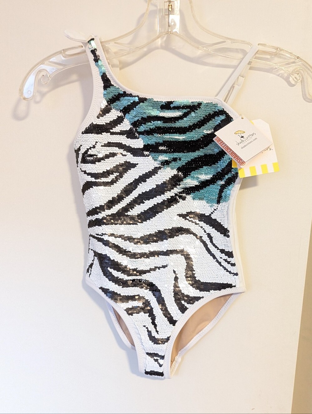 Shade Critters NWT Girls Zebra Magic Sequin One Piece Swimsuit Sz 6 Yrs Suit $66